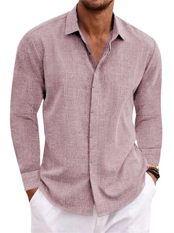 Long Sleeve T-shirt Undershirt Solid Color Long Sleeve Cotton Linen Shirt Men - Image 6