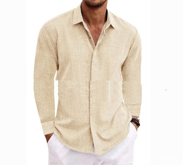 Long Sleeve T-shirt Undershirt Solid Color Long Sleeve Cotton Linen Shirt Men - Image 9