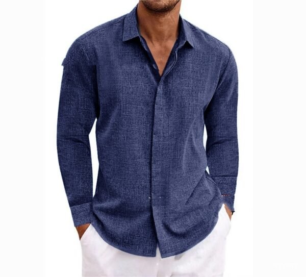 Long Sleeve T-shirt Undershirt Solid Color Long Sleeve Cotton Linen Shirt Men - Image 10