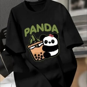 KUQIQIBOY Teen Boys' Casual Short Sleeve T-shirt, Cartoon Panda & Milk Tea Graphic Print Crew Neck Tees, Cool Comfortable Lightweight Tops For Spring And Summer