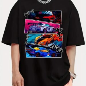 Men Street Style T-shirt, Short-sleeved T-shirt, Summer Outdoor Sports Car Print T-shirt