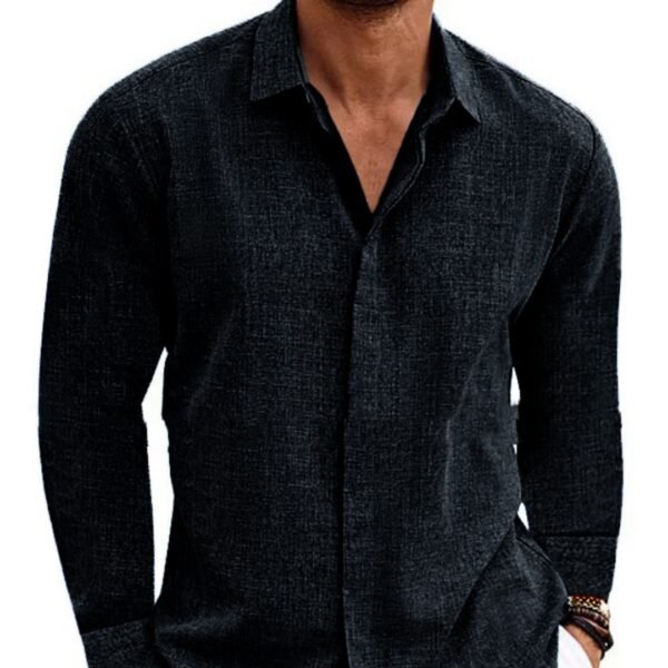 Long Sleeve T-shirt Undershirt Solid Color Long Sleeve Cotton Linen Shirt Men - Image 3