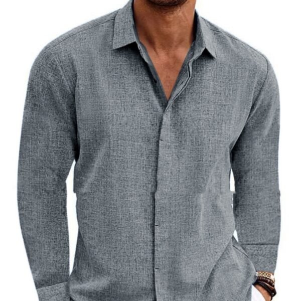 Long Sleeve T-shirt Undershirt Solid Color Long Sleeve Cotton Linen Shirt Men - Image 7