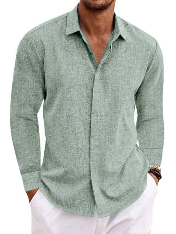 Long Sleeve T-shirt Undershirt Solid Color Long Sleeve Cotton Linen Shirt Men - Image 8