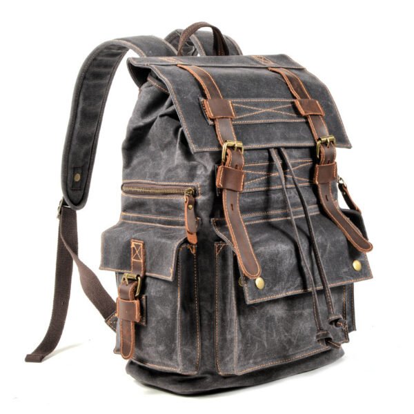 Men's And Women's Beeswax Canvas Travel Outdoor Leather Mountaineering Bag - Image 2