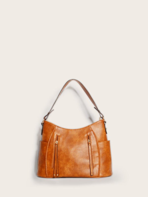 Retro Double Zipper Tassel Women's Portable Shoulder Bag - Image 6
