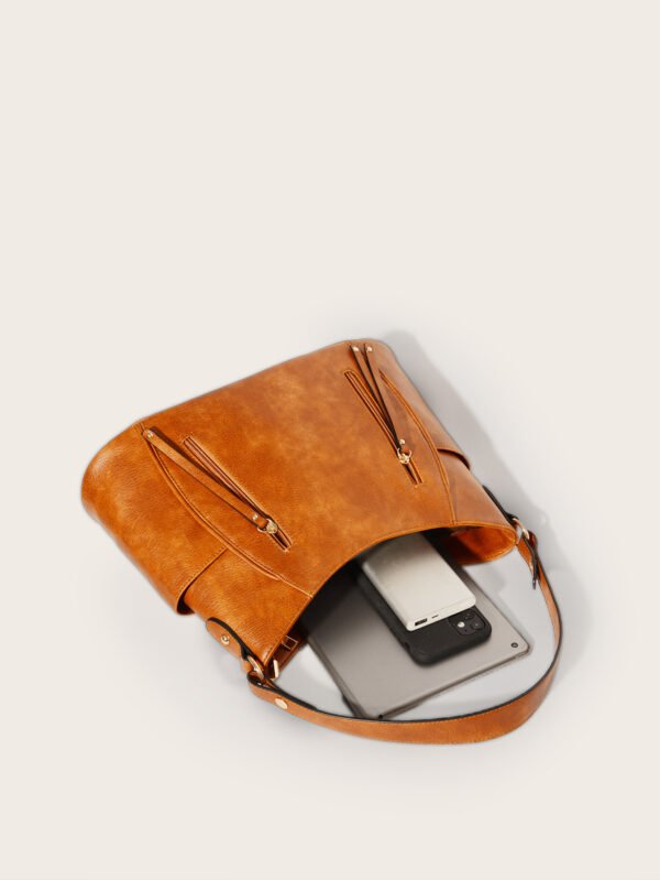 Retro Double Zipper Tassel Women's Portable Shoulder Bag - Image 3
