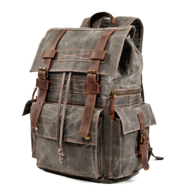 Men's And Women's Beeswax Canvas Travel Outdoor Leather Mountaineering Bag - Image 4