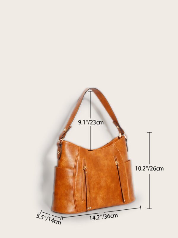 Retro Double Zipper Tassel Women's Portable Shoulder Bag - Image 5