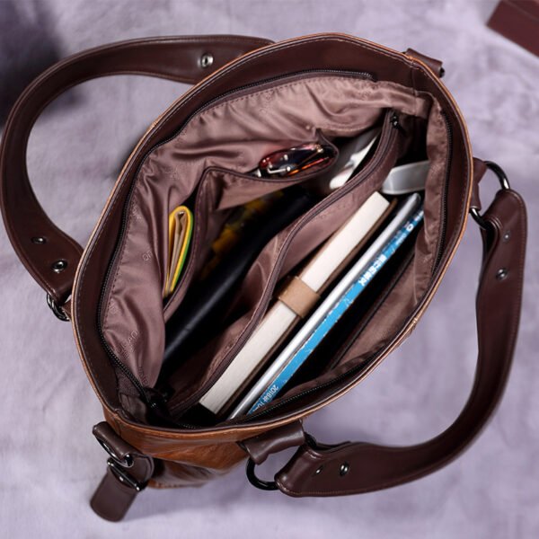 Retro Fashion Tote Casual Soft Leather Shoulder Crossbody Large Capacity Women's Bag - Image 4