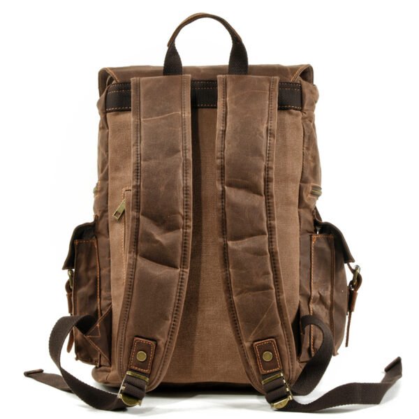 Men's And Women's Beeswax Canvas Travel Outdoor Leather Mountaineering Bag - Image 5