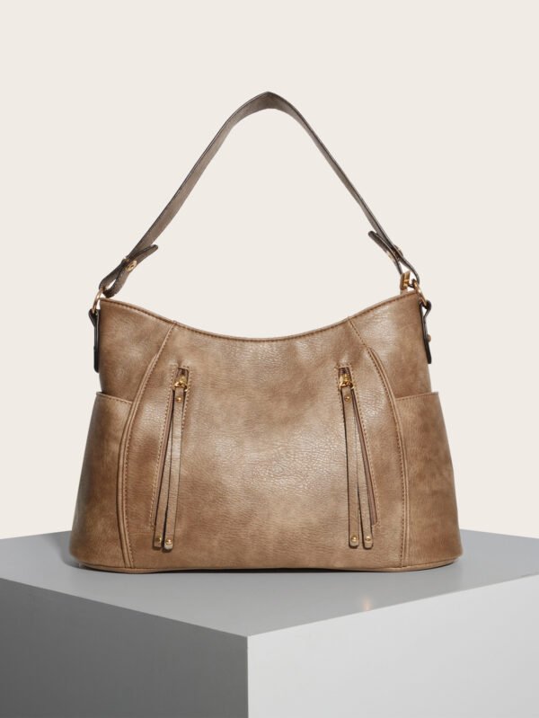 Retro Double Zipper Tassel Women's Portable Shoulder Bag - Image 7