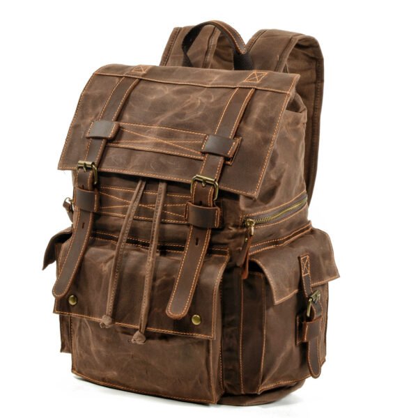 Men's And Women's Beeswax Canvas Travel Outdoor Leather Mountaineering Bag - Image 3